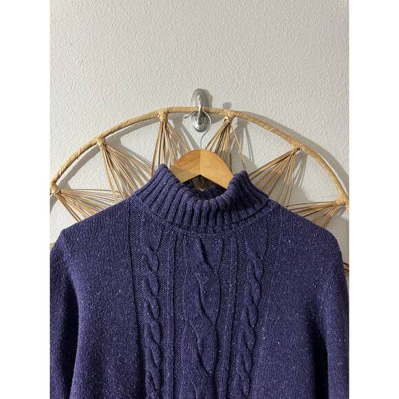 Purple Confetti Soft Cable Knit Fisherman Chunky Turtleneck Sweater  Sz LARGE - Picture 2 of 9